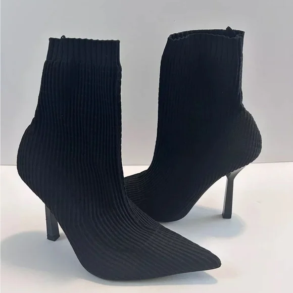 Zara Black Fabric Sock Ankle Booties With Heel Size 8 or 8.5 - Picture 8 of 8